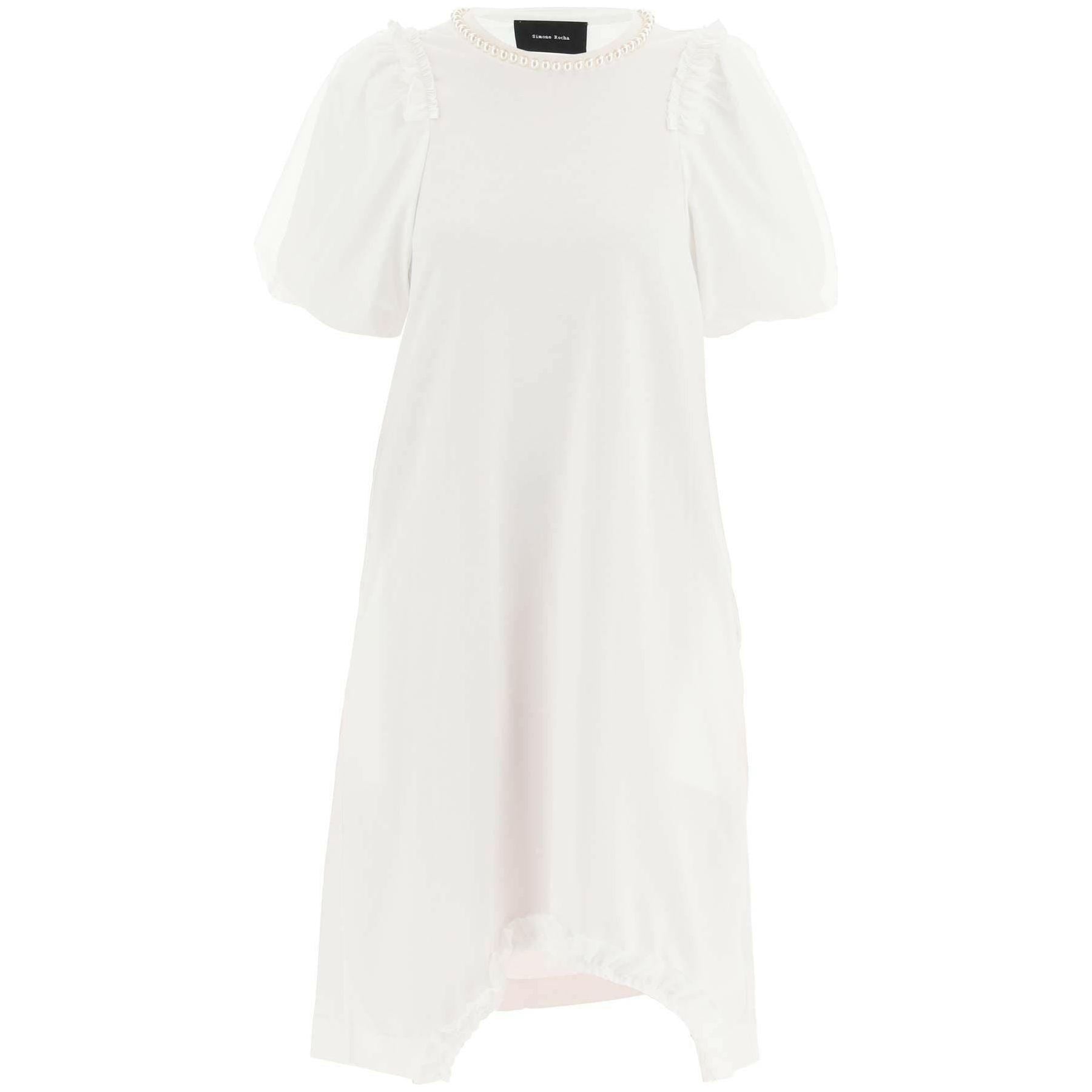 Cotton Dress With Tulle Sleeves And Pearls SIMONE ROCHA JOHN JULIA.