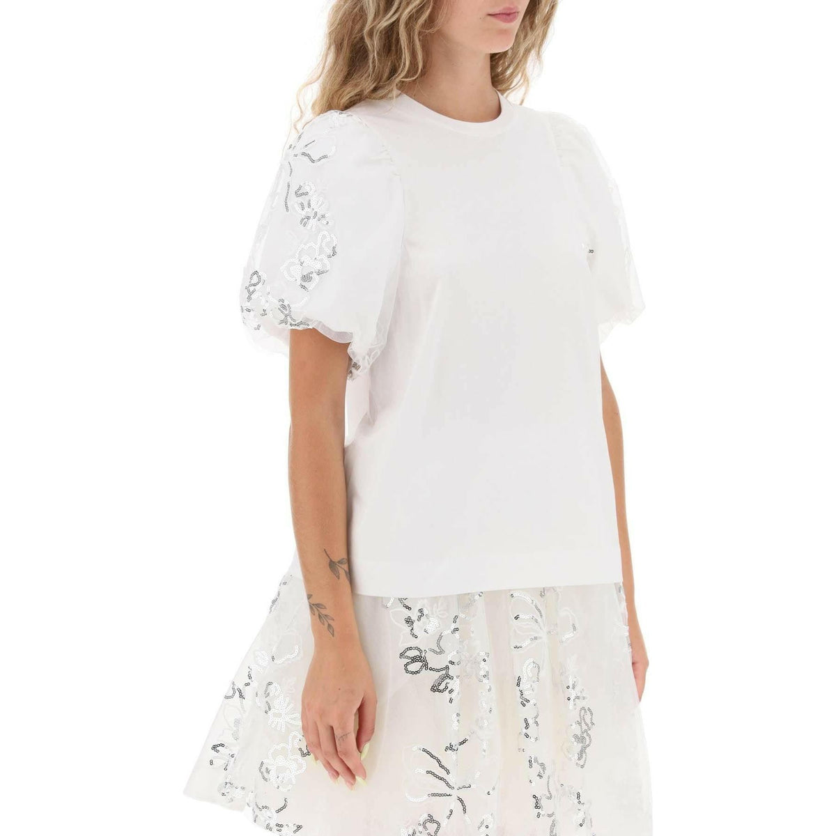 Simone Rocha Embroidered Puff Sleeve A Line T Shirt - JOHN JULIA