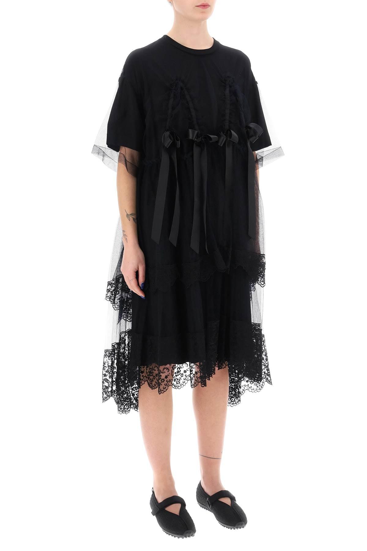Simone Rocha Midi Dress In Mesh With Lace And Bows - JOHN JULIA