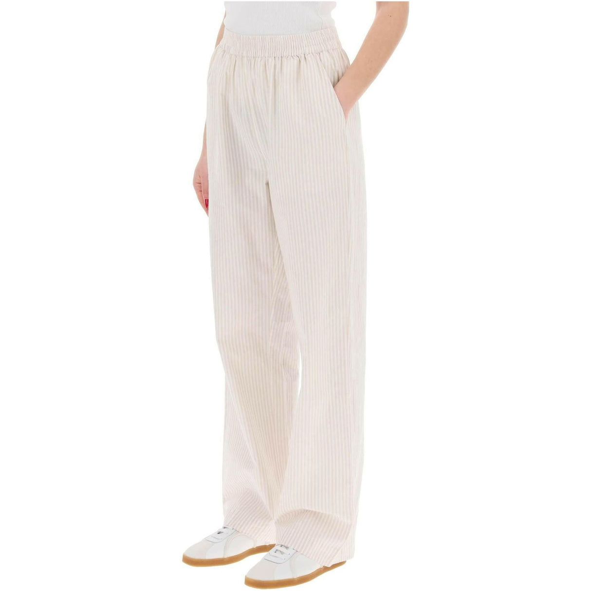 Beige and White Striped Organic Cotton Claudia Pants SKALL STUDIO JOHN JULIA.