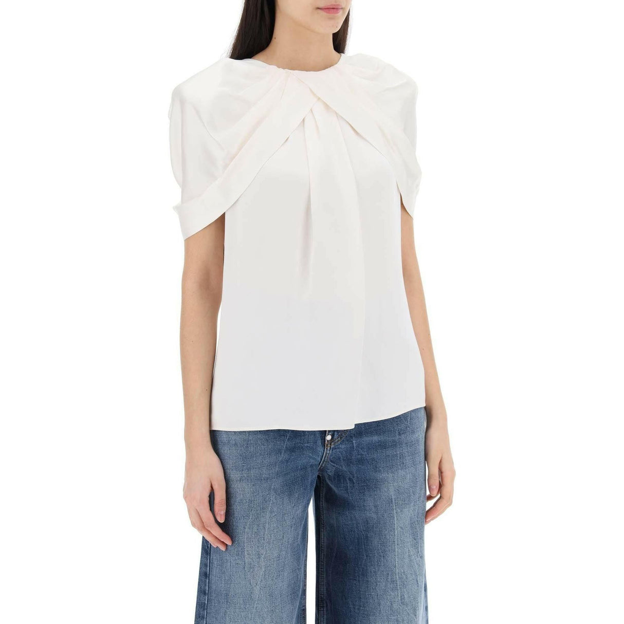 Cream White Satin Blouse With Petal Sleeves STELLA MCCARTNEY JOHN JULIA.