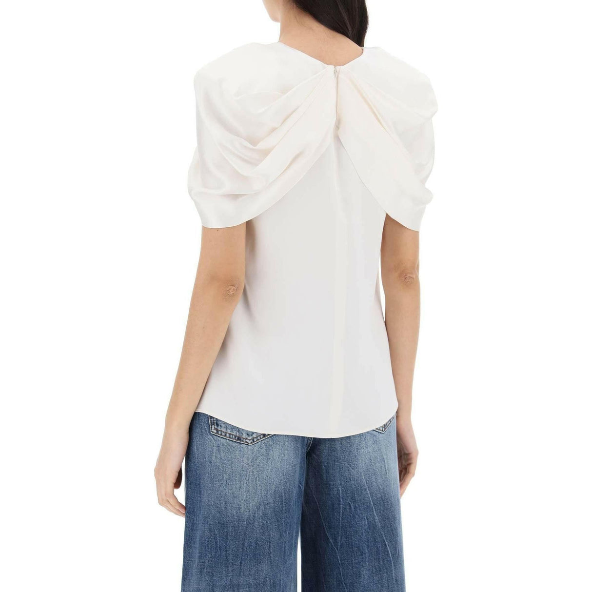 Cream White Satin Blouse With Petal Sleeves STELLA MCCARTNEY JOHN JULIA.