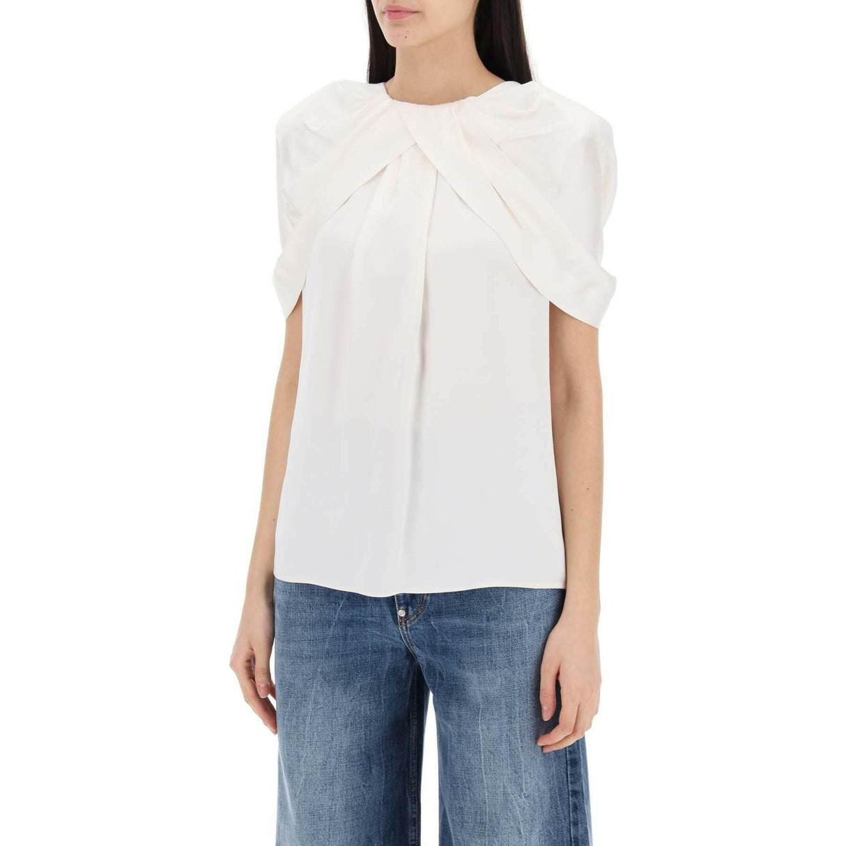 Cream White Satin Blouse With Petal Sleeves STELLA MCCARTNEY JOHN JULIA.