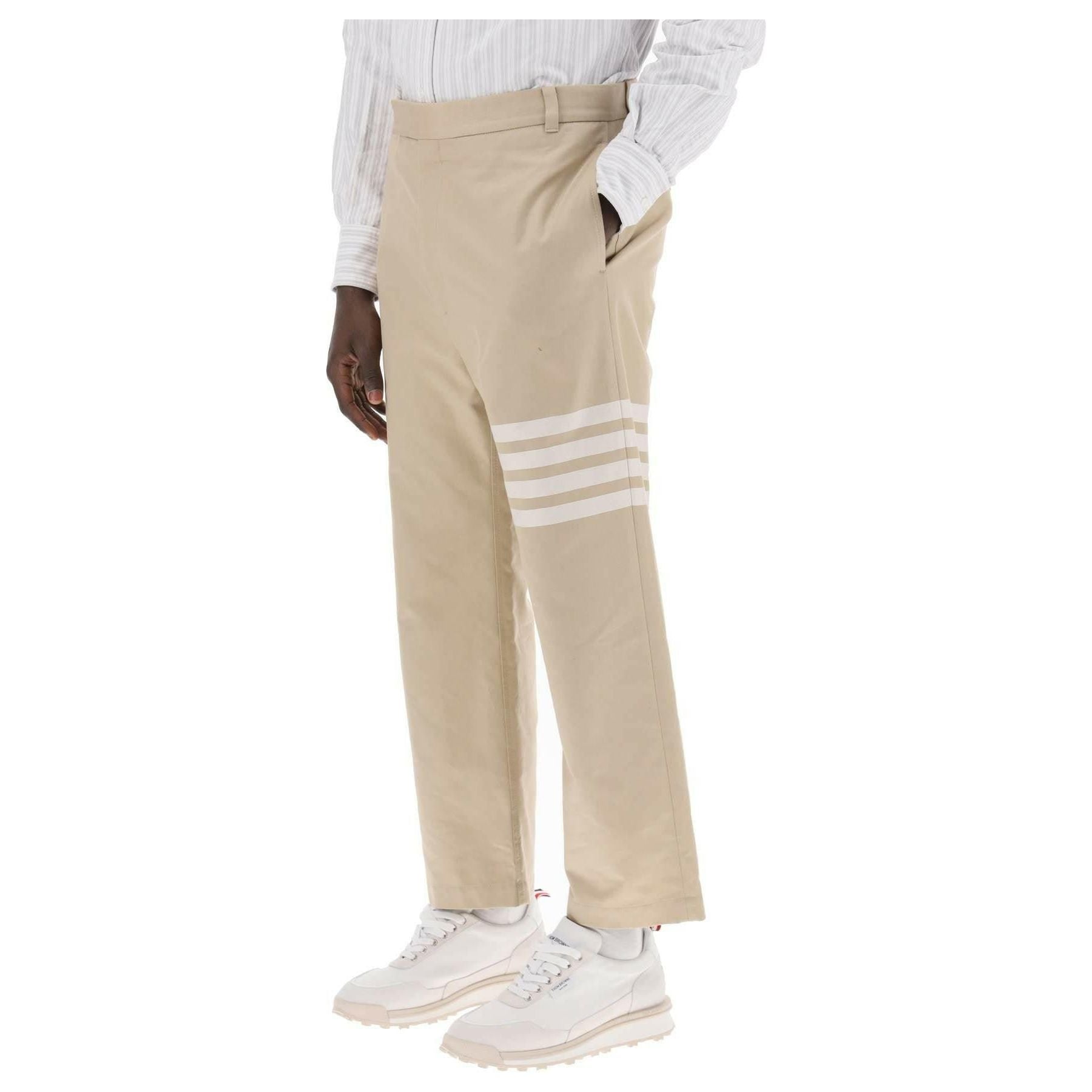 Cotton 4-Bar Straight Leg Trouser in Camel THOM BROWNE JOHN JULIA.