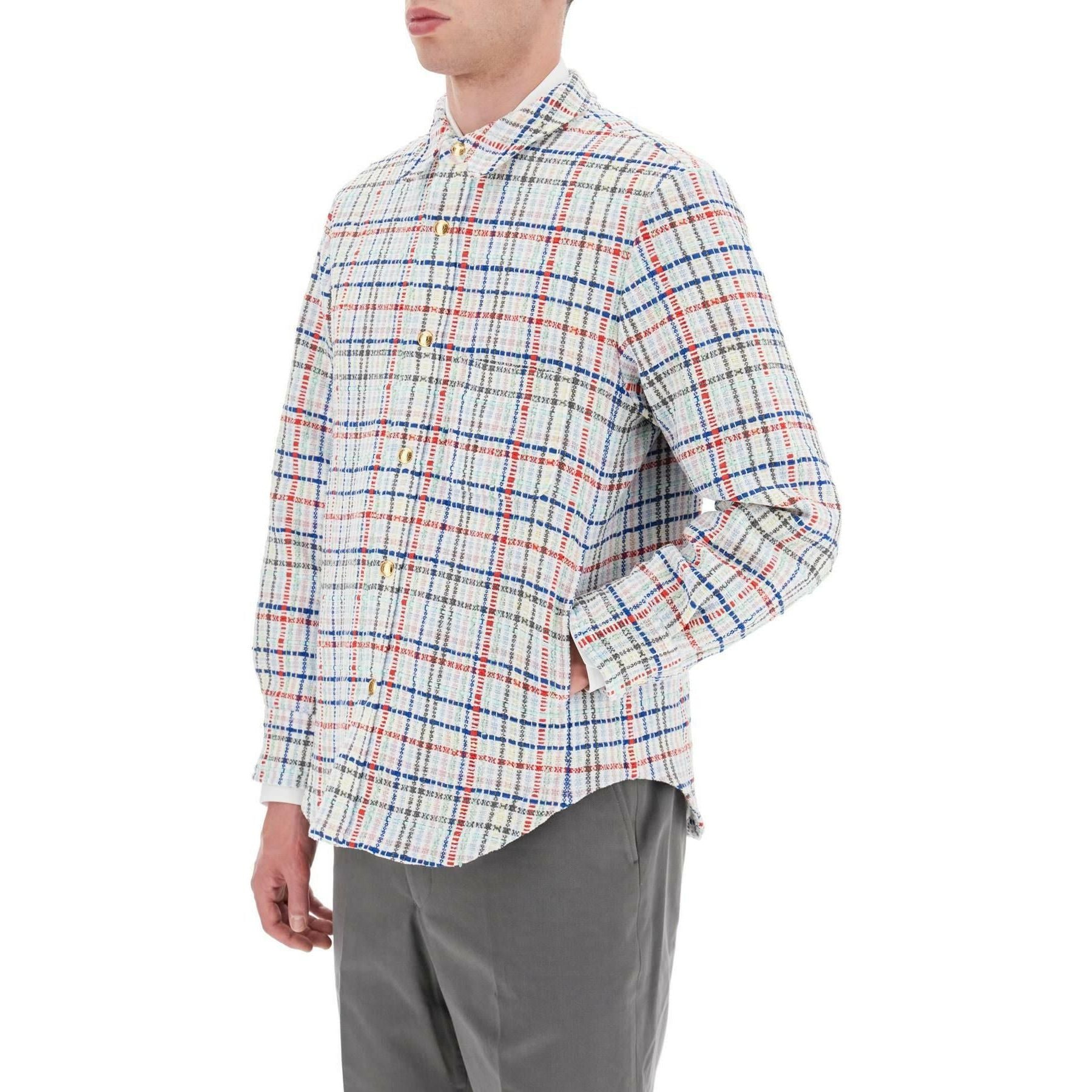 Multicolor Gingham Tweed Shirt Jacket THOM BROWNE JOHN JULIA.