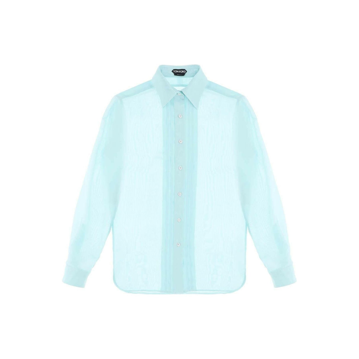 Aqua Silk Batiste Plisse Plastron Shirt TOM FORD JOHN JULIA.