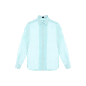 Aqua Silk Batiste Plisse Plastron Shirt TOM FORD JOHN JULIA.