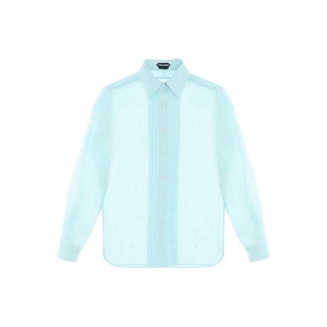 Aqua Silk Batiste Plisse Plastron Shirt TOM FORD JOHN JULIA.