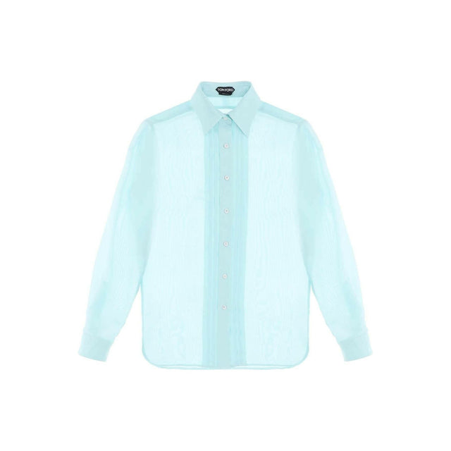 Aqua Silk Batiste Plisse Plastron Shirt TOM FORD JOHN JULIA.