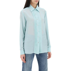 Aqua Silk Batiste Plisse Plastron Shirt TOM FORD JOHN JULIA.