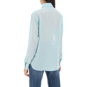 Aqua Silk Batiste Plisse Plastron Shirt TOM FORD JOHN JULIA.