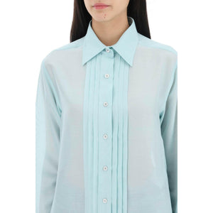 Aqua Silk Batiste Plisse Plastron Shirt TOM FORD JOHN JULIA.