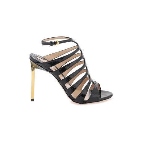 Black Stamped Crocodile Embossed Leather Carine Sandals TOM FORD JOHN JULIA.