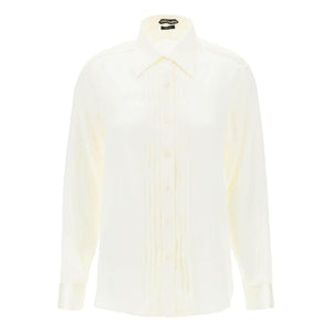 Off-White Silk Charmeuse Tuxedo Shirt TOM FORD JOHN JULIA.