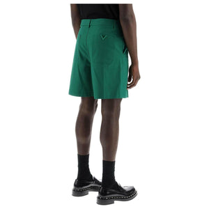 Basic Green Stretch Cotton Canvas Shorts VALENTINO GARAVANI JOHN JULIA.