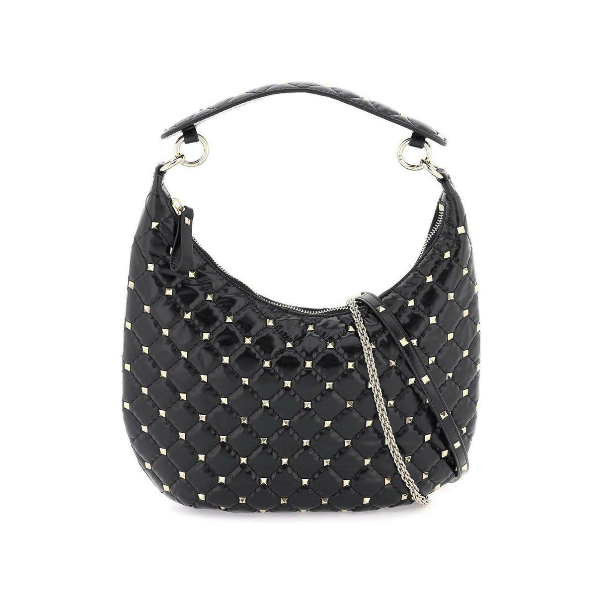 Black 'Rockstud Spike' Leather Hobo Bag VALENTINO GARAVANI JOHN JULIA.