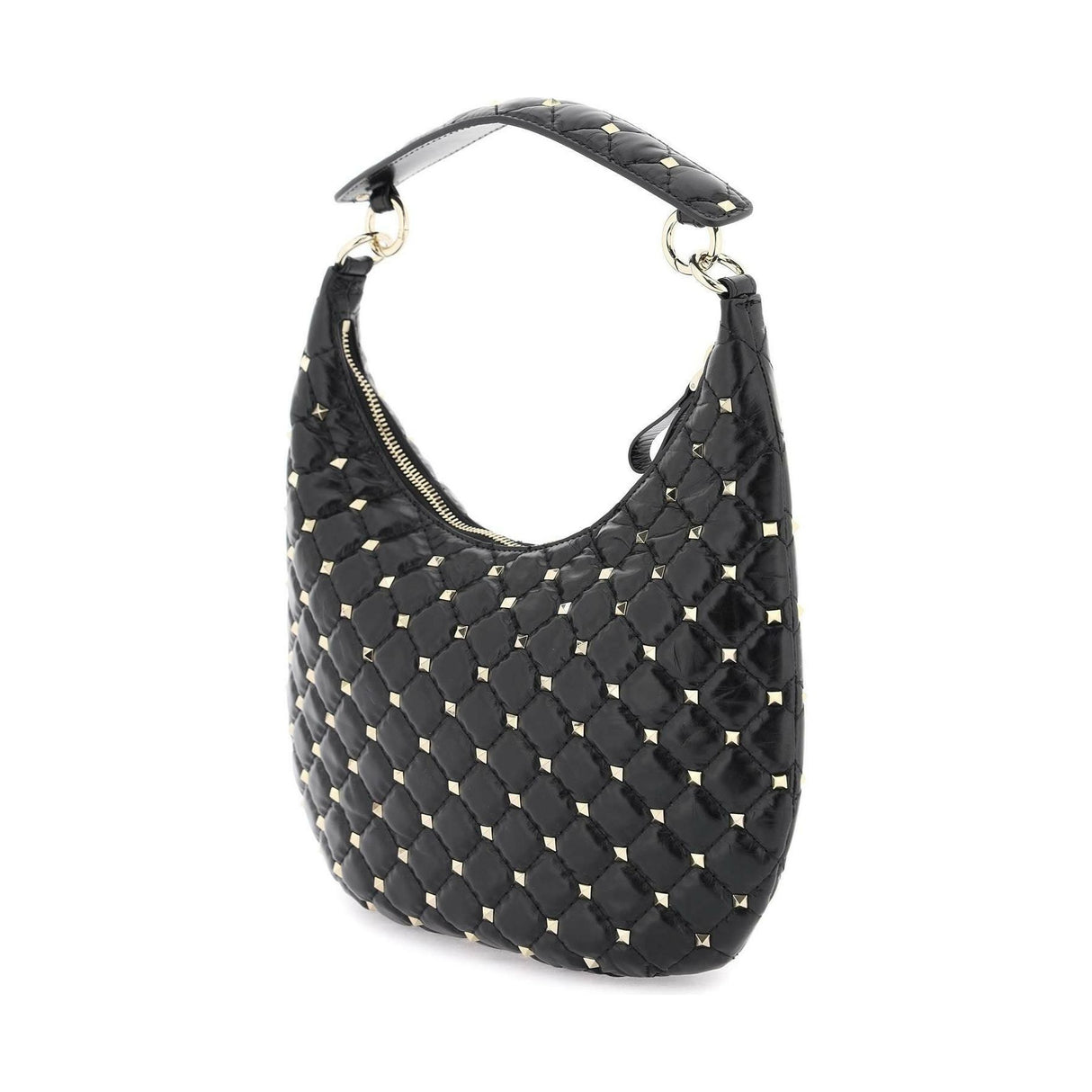 Black 'Rockstud Spike' Leather Hobo Bag VALENTINO GARAVANI JOHN JULIA.