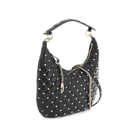 Black 'Rockstud Spike' Leather Hobo Bag VALENTINO GARAVANI JOHN JULIA.