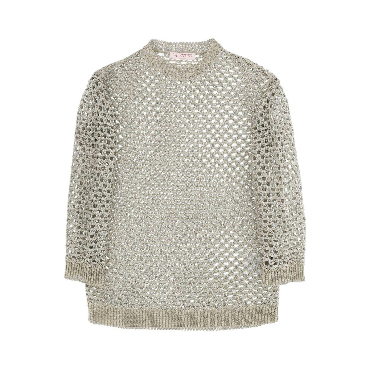 Silver Linen-Blend Mesh Lurex Open Knit Sweater VALENTINO GARAVANI JOHN JULIA.