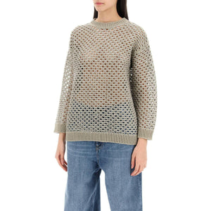 Silver Linen-Blend Mesh Lurex Open Knit Sweater VALENTINO GARAVANI JOHN JULIA.