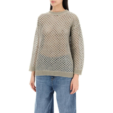 Silver Linen-Blend Mesh Lurex Open Knit Sweater VALENTINO GARAVANI JOHN JULIA.