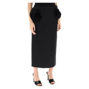 Crepe Couture Pencil Skirt With Rose Appliqués VALENTINO GARAVANI JOHN JULIA.