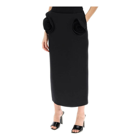 Crepe Couture Pencil Skirt With Rose Appliqués VALENTINO GARAVANI JOHN JULIA.