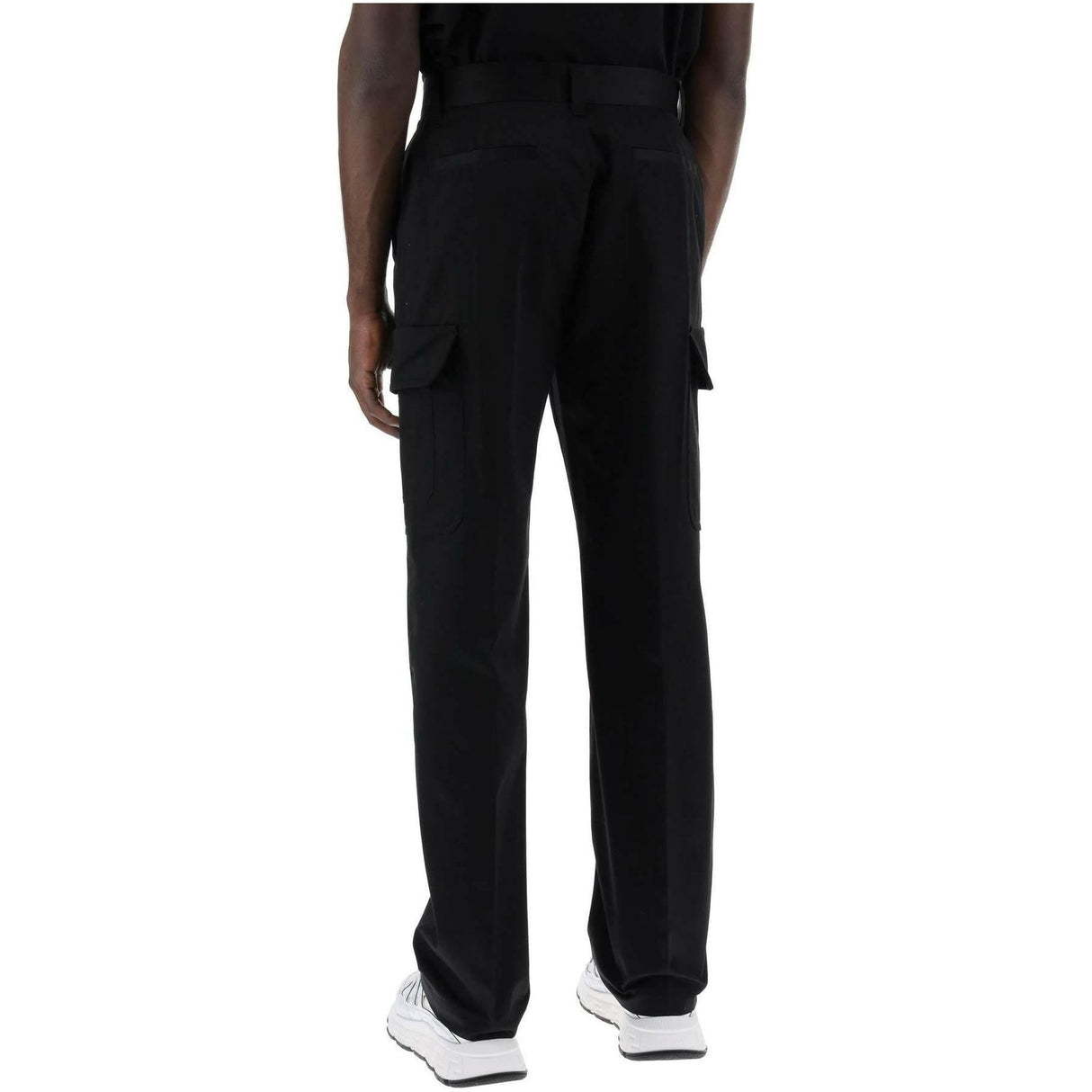 Black Cotton Gabardine Cargo Pants VERSACE JOHN JULIA.