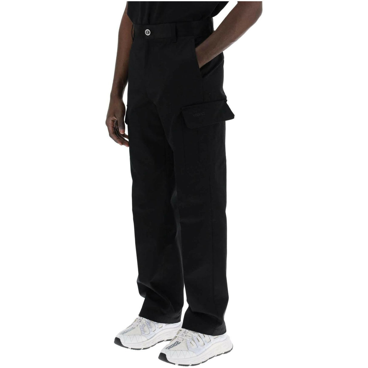 Black Cotton Gabardine Cargo Pants VERSACE JOHN JULIA.