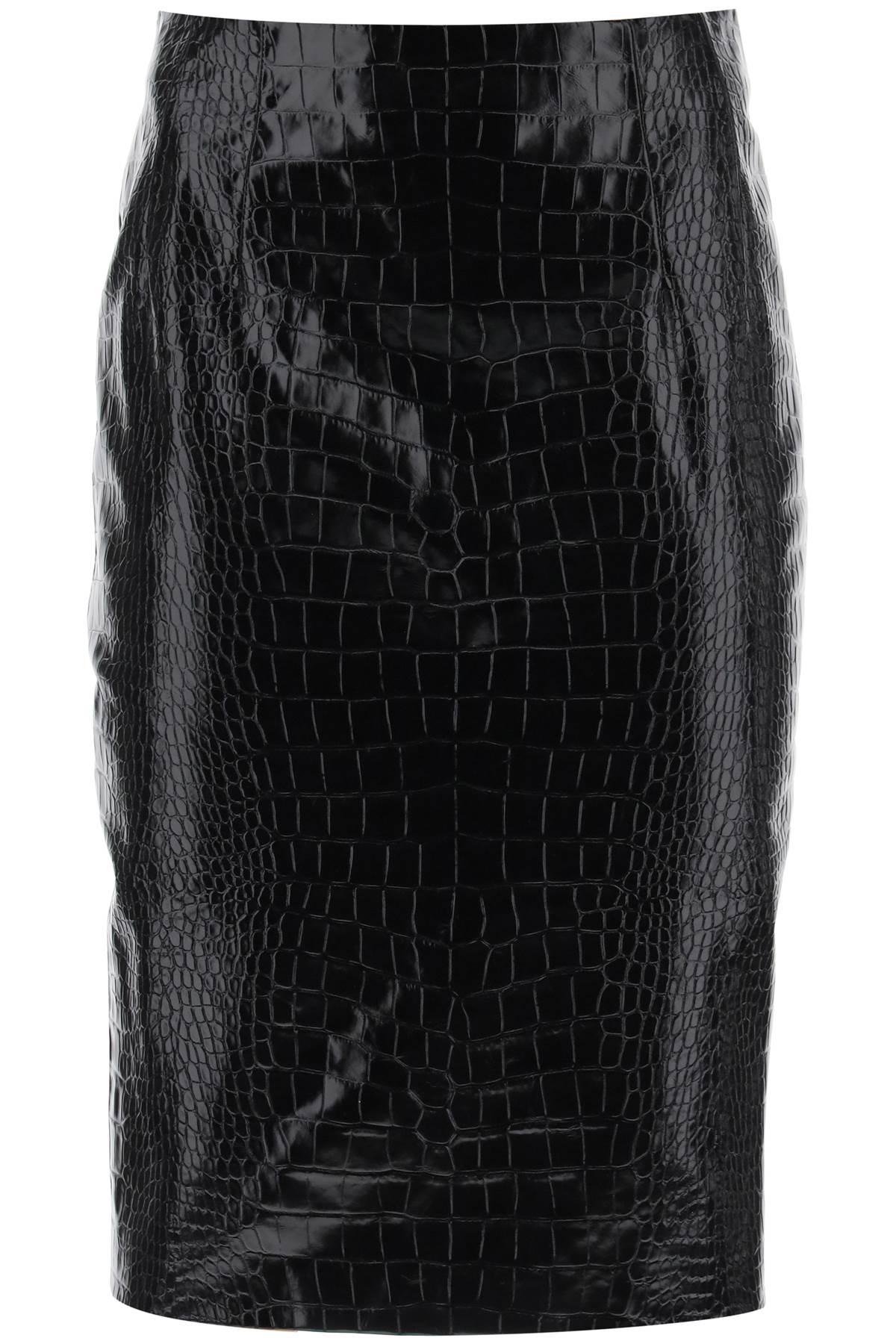Versace Black Croc-Effect Leather Mini Skirt - JOHN JULIA