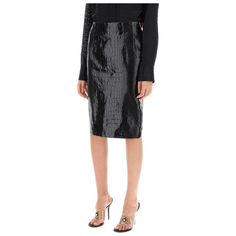 Black Croc-Effect Leather Mini Skirt VERSACE JOHN JULIA.