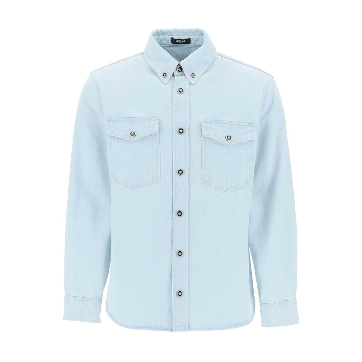 Light Blue Medusa Stone-Washed Denim Shirt VERSACE JOHN JULIA.