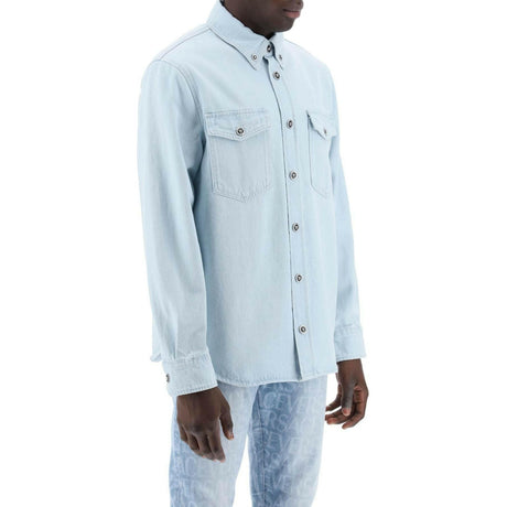 Light Blue Medusa Stone-Washed Denim Shirt VERSACE JOHN JULIA.