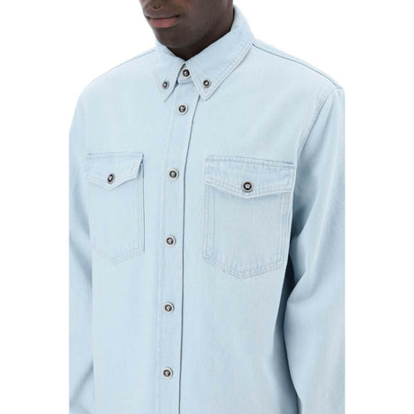 Light Blue Medusa Stone-Washed Denim Shirt VERSACE JOHN JULIA.