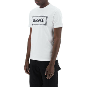 Optical White Embroidered Logo Cotton T-Shirt VERSACE JOHN JULIA.