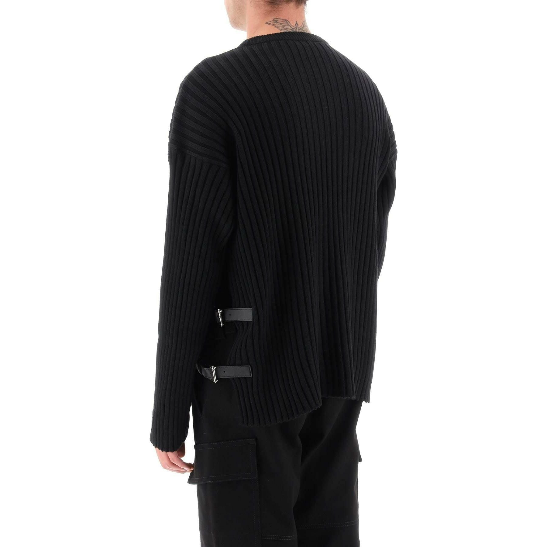 Ribbed Knit Sweater With Leather Straps VERSACE JOHN JULIA.