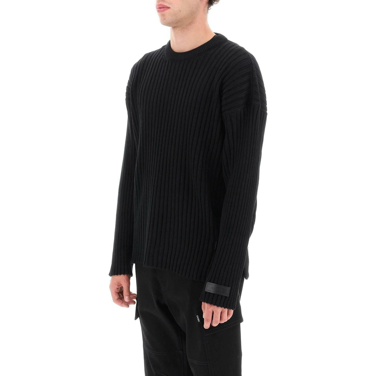 Ribbed Knit Sweater With Leather Straps VERSACE JOHN JULIA.