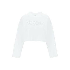 White Cropped Cotton 1978 Re-Edition Rhinestone Sweatshirt VERSACE JOHN JULIA.