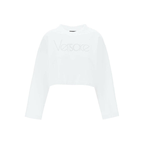 White Cropped Cotton 1978 Re-Edition Rhinestone Sweatshirt VERSACE JOHN JULIA.