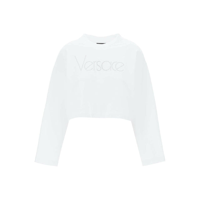 White Cropped Cotton 1978 Re-Edition Rhinestone Sweatshirt VERSACE JOHN JULIA.