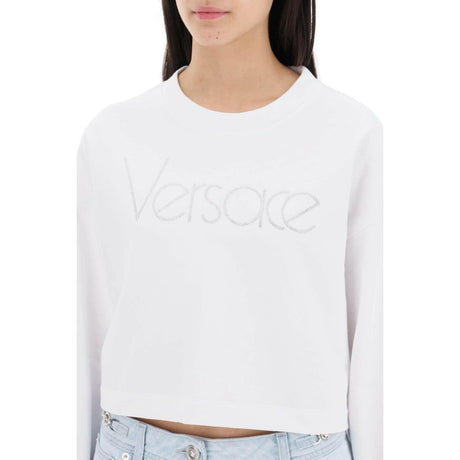 White Cropped Cotton 1978 Re-Edition Rhinestone Sweatshirt VERSACE JOHN JULIA.