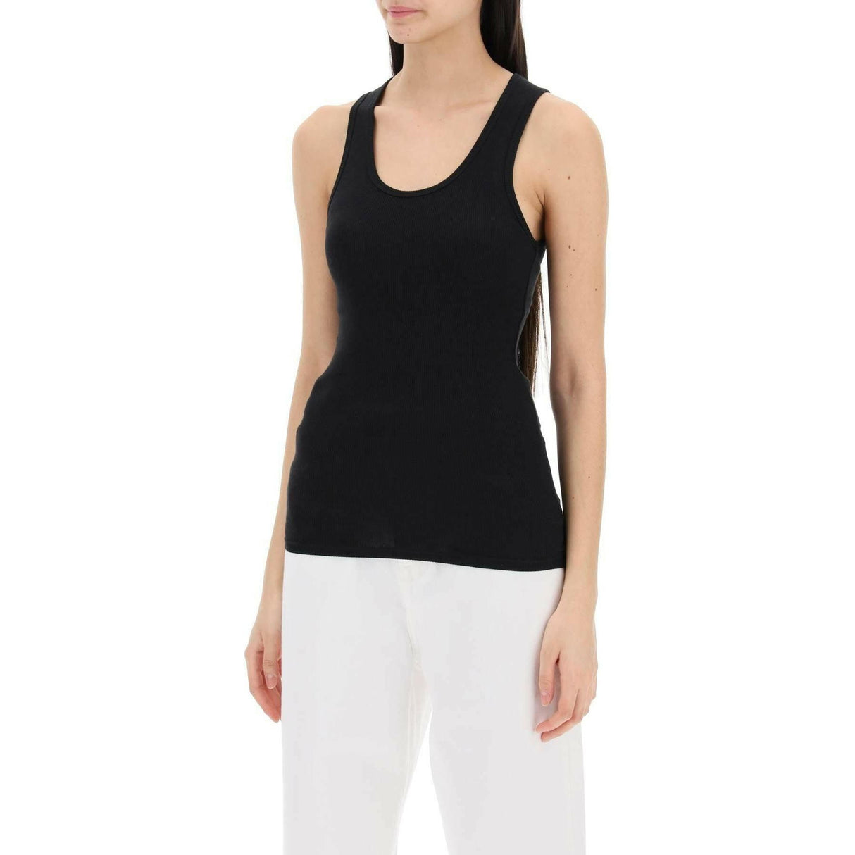 Black Ribbed Cotton Jersey Tank Top WARDROBE.NYC JOHN JULIA.