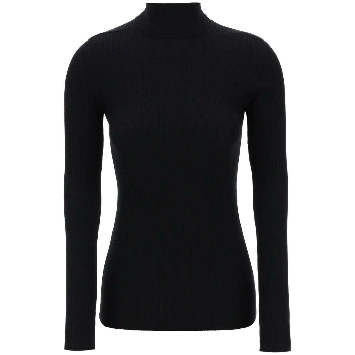 Black Ribbed Wool Turtleneck Sweater WARDROBE.NYC JOHN JULIA.