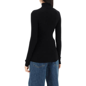 Black Ribbed Wool Turtleneck Sweater WARDROBE.NYC JOHN JULIA.