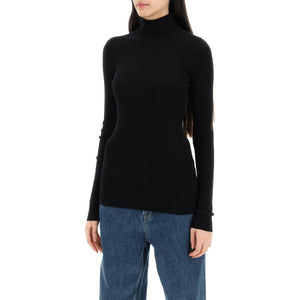 Black Ribbed Wool Turtleneck Sweater WARDROBE.NYC JOHN JULIA.