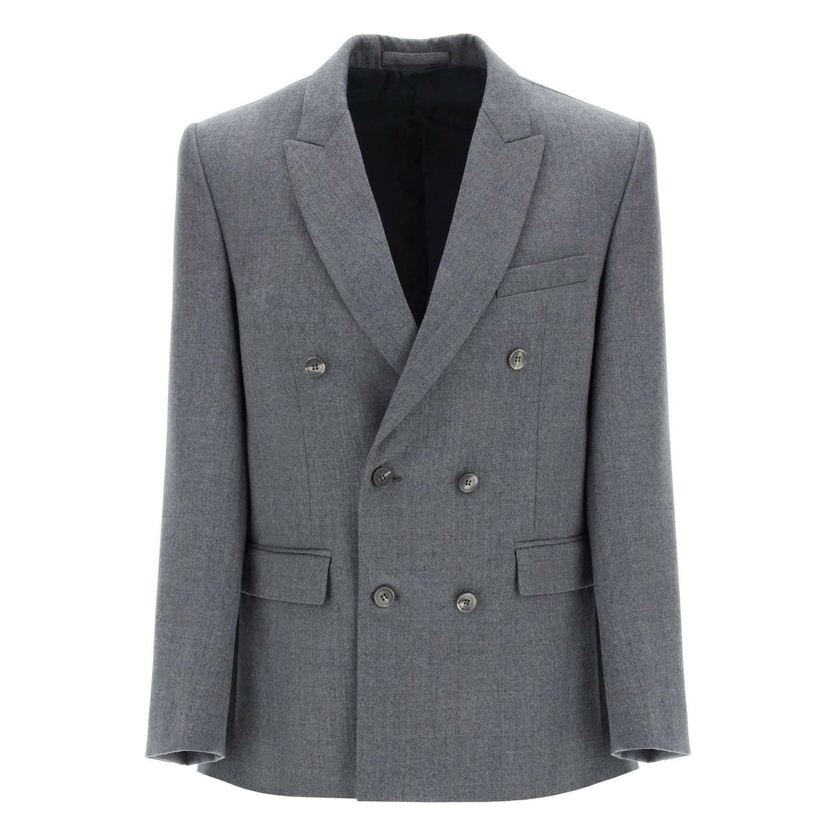 Charcoal Gray Double-Breasted Wool-Flannel Blazer WARDROBE.NYC JOHN JULIA.