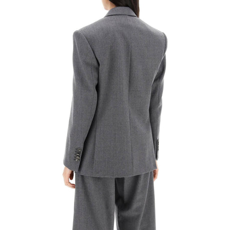 Charcoal Gray Double-Breasted Wool-Flannel Blazer WARDROBE.NYC JOHN JULIA.