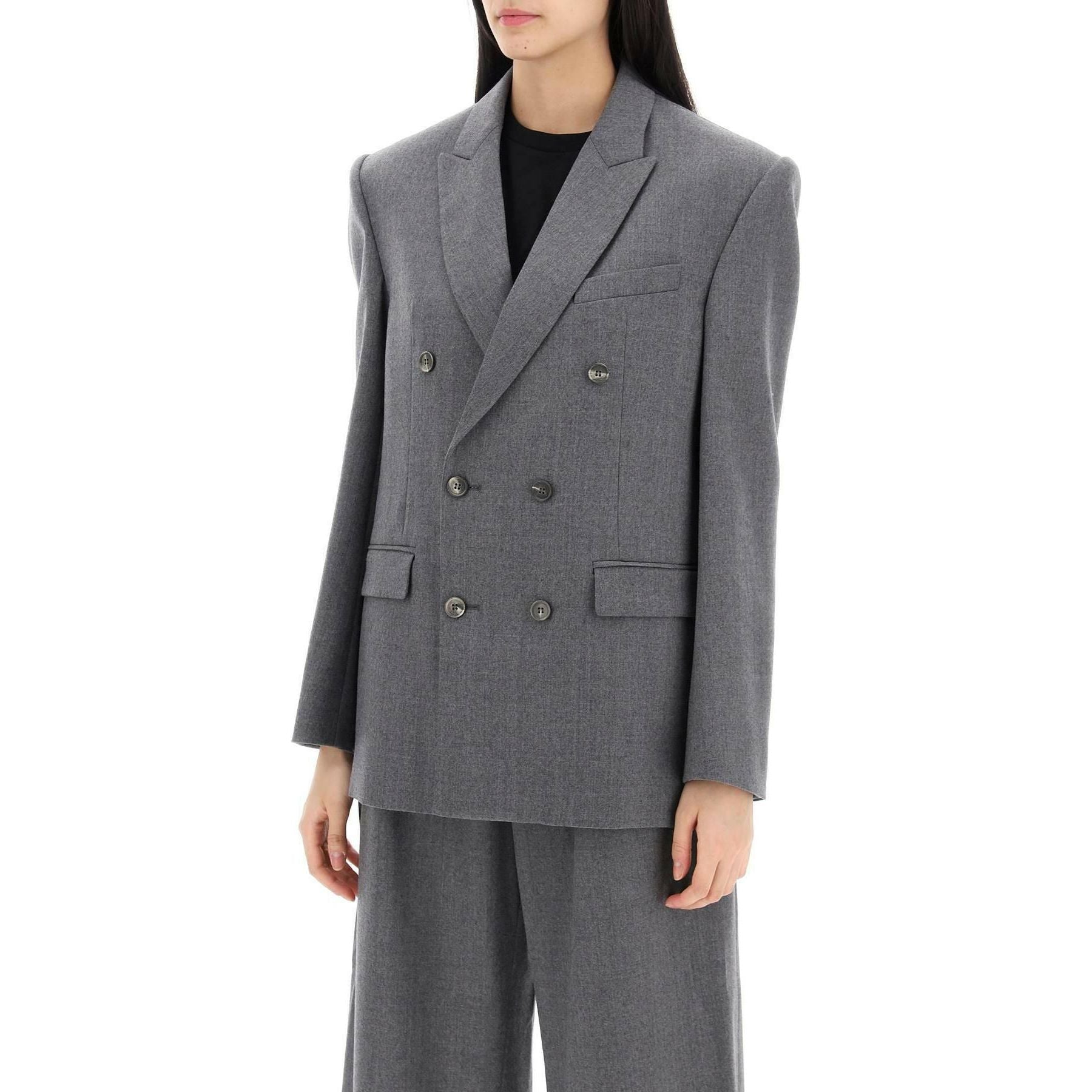 Charcoal Gray Double-Breasted Wool-Flannel Blazer WARDROBE.NYC JOHN JULIA.