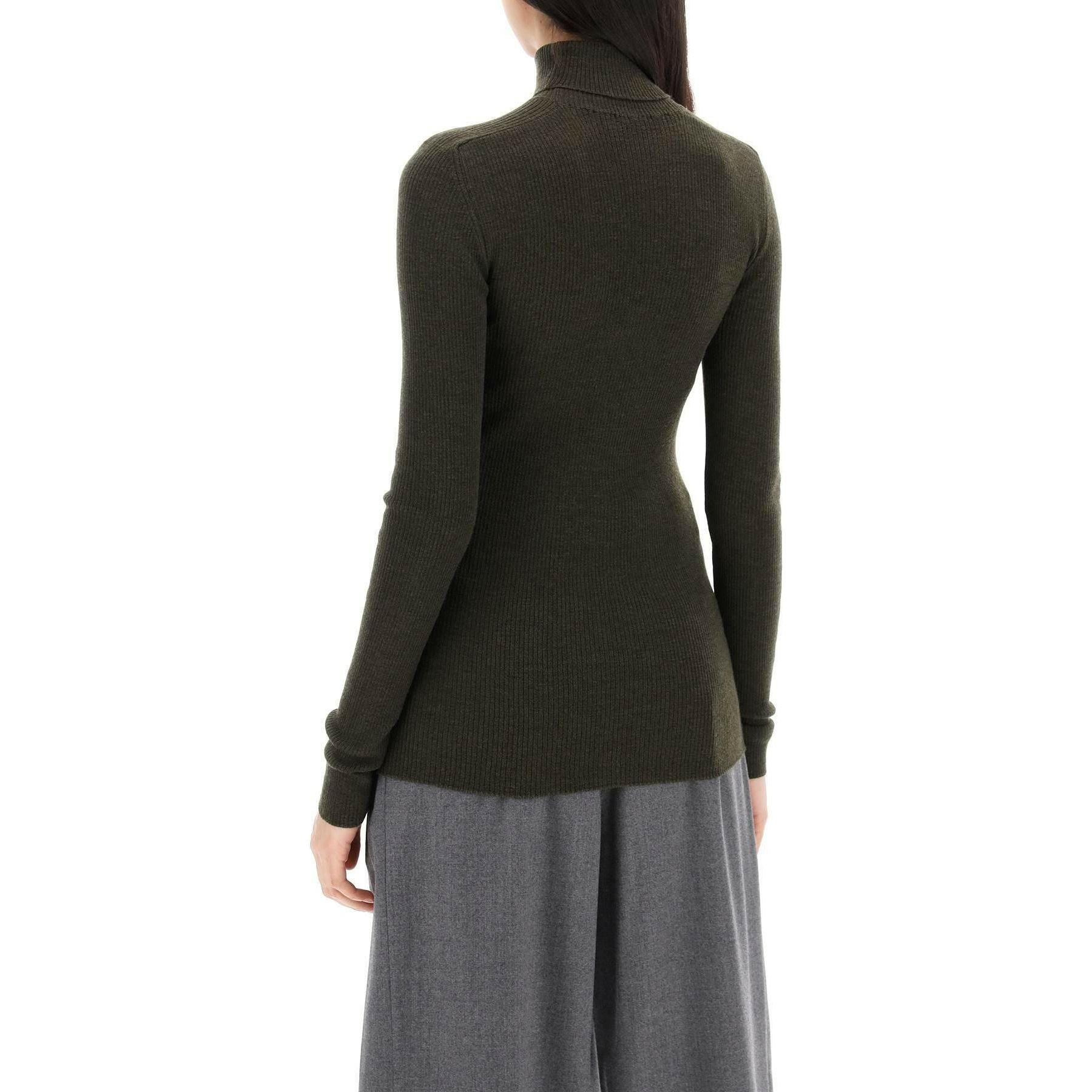 Dark Green Ribbed Wool Turtleneck Sweater WARDROBE.NYC JOHN JULIA.